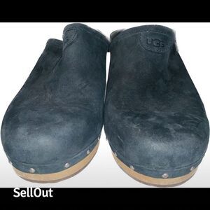 UGG Women's Abbie Black Suede Clogs High Heel Mule Slip On Shoes